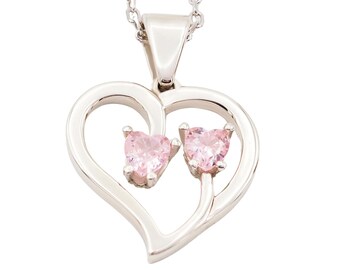 Silver necklace with hearts and colored gemstones - gifts for her - personalized jewelry - gifts for mom - minimalist necklace - charm