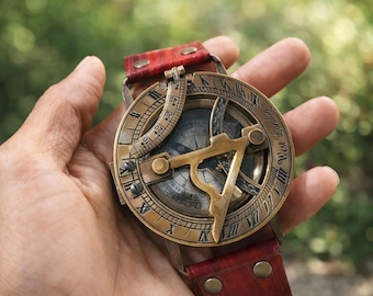Handmade Vintage Nautical Wrist Compass Sundial Bracelet – Antique Brass Watch Style Gift for Him/Her