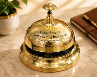 Personalized Brass Desk Bell | Engraved Reception Bell | Hotel Front Desk Bell | Principal Office Bell | Custom Office & School Desk Decor