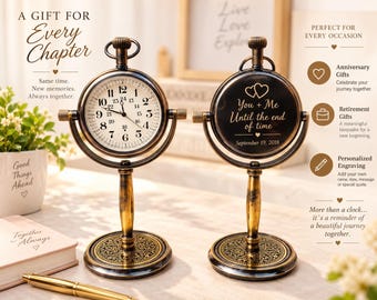 Personalized Desk Clock | Engraved Brass Table Décor | Anniversary Celebration & Retirement Gift | Custom Couple Keepsake | Handmade Clock