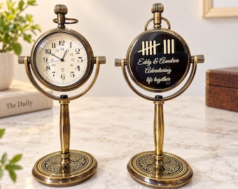 Personalized Engraved Brass Desk Clock, Anniversary Gift for Him or Her, Retro Keepsake