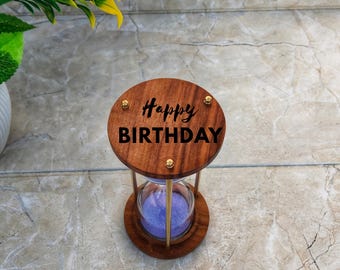 Personalized Brass And  Wood Hourglass • Custom Engraved Sand Timer • Engraved Hour Glass Décor • Anniversary & Groomsmen Gift.