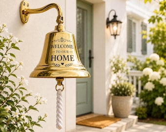 Personalized Engraved Brass Bell, Custom Wall Hanging Bell, Antique Nautical Door Bell, Indoor Home Decor, Housewarming Gift, School Bell