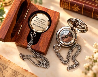 Custom Engraved Brass Pocket Compass, Personalized Compass for Him, Father’s Day, Retirement, Christmas Present & Anniversary Gift