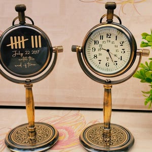 Personalized 8th Anniversary Gift | Engraved Desk Clock with Tally Marks | Traditional Bronze Gift for Him, Husband, Boyfriend, Office.