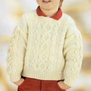 Vintage Childrens Aran Sweater KNITTING PATTERN Pdf Childs Cable Jumper ...