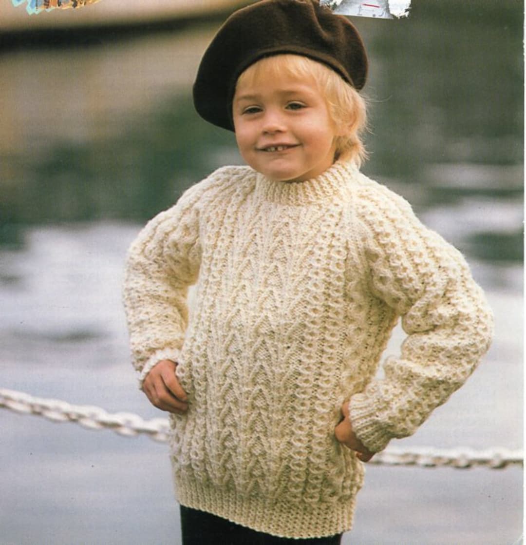 Vintage Childrens Aran Sweater KNITTING PATTERN Pdf Childs Cable Jumper ...
