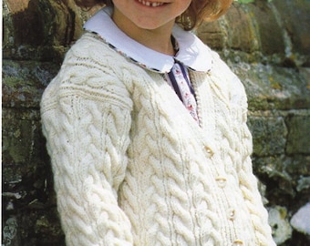 Vintage Childrens Aran Sweater KNITTING PATTERN Pdf Childs Cable Crew ...