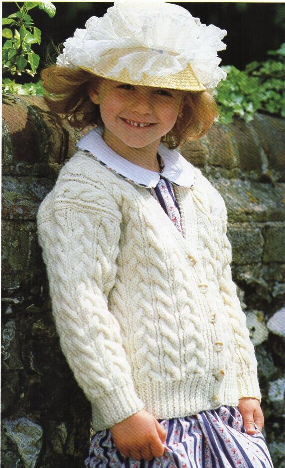 Vintage Childrens Aran Cardigan KNITTING PATTERN Pdf Childs Cable