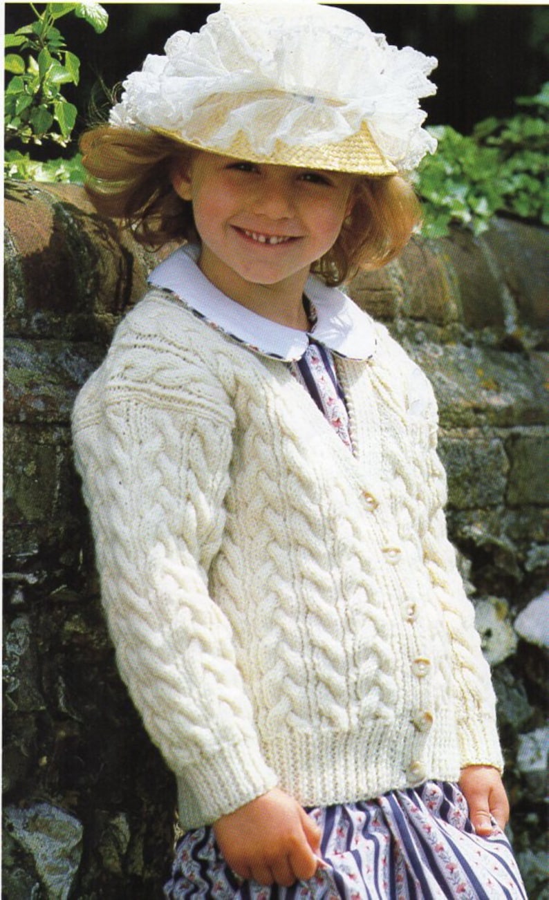Vintage Childrens Aran Cardigan KNITTING PATTERN Pdf Childs Cable