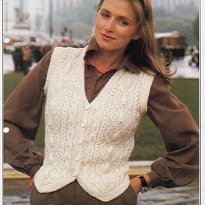 vintage womens aran waistcoat KNITTING PATTERN pdf ladies cable vest 32-40 inch DK / Lt. Worsted / 8ply yarn pdf instant download