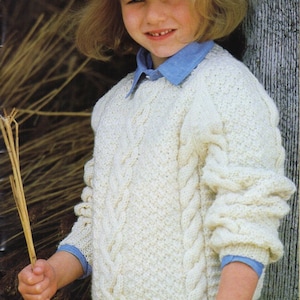 vintage childrens aran sweater KNITTING PATTERN pdf childs cable jumper 22-30 inch chest Aran / Worsted / 10ply yarn pdf instant download