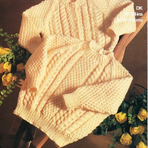 vintage baby childs aran sweater cardigan KNITTING PATTERN pdf cable jacket jumper 18-24 inch DK / Lt. Worsted / 8ply yarn instant download