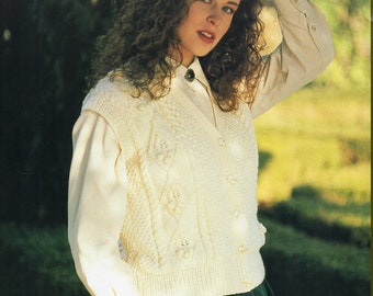 vintage womens aran waistcoat KNITTING PATTERN pdf ladies cable vest 30-40 inch chest Aran / Worsted / 10ply yarn pdf instant download