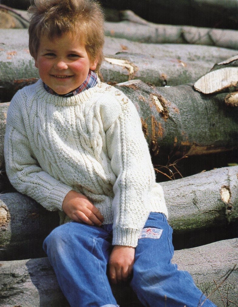 Vintage Childrens Aran Sweater KNITTING PATTERN Pdf Childs Cable Jumper ...