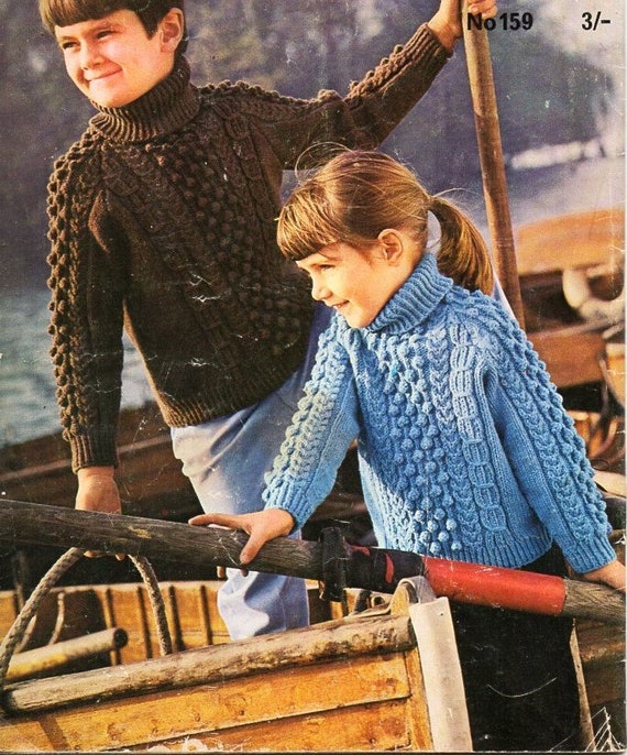 Vintage Childrens Aran Sweater KNITTING PATTERN Pdf Childs Polo