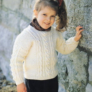 vintage childrens aran sweater KNITTING PATTERN pdf childs cable jumper 22-30 inch chest Aran / Worsted / 10ply yarn pdf instant download