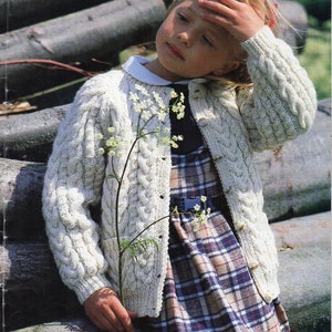 vintage childrens aran cardigan KNITTING PATTERN pdf childs cable jacket 22-30 inch chest Aran / Worsted / 10ply yarn pdf instant download