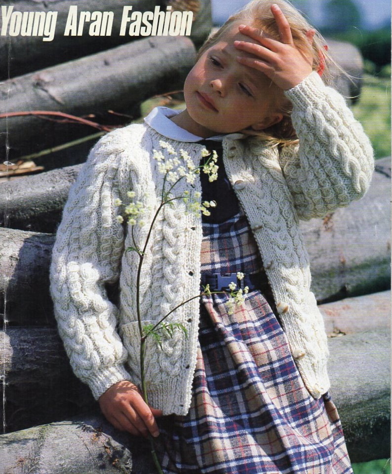 Vintage Childrens Aran Cardigan KNITTING PATTERN Pdf Childs Cable