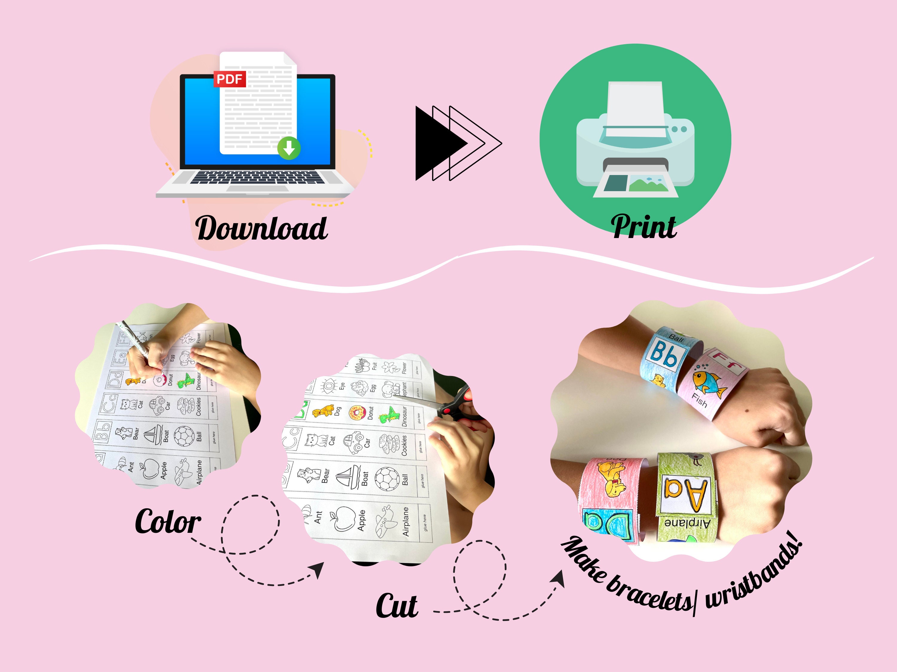 Alphabet Wristbands/bracelets Printable, ABC Activity Sheets Etsy