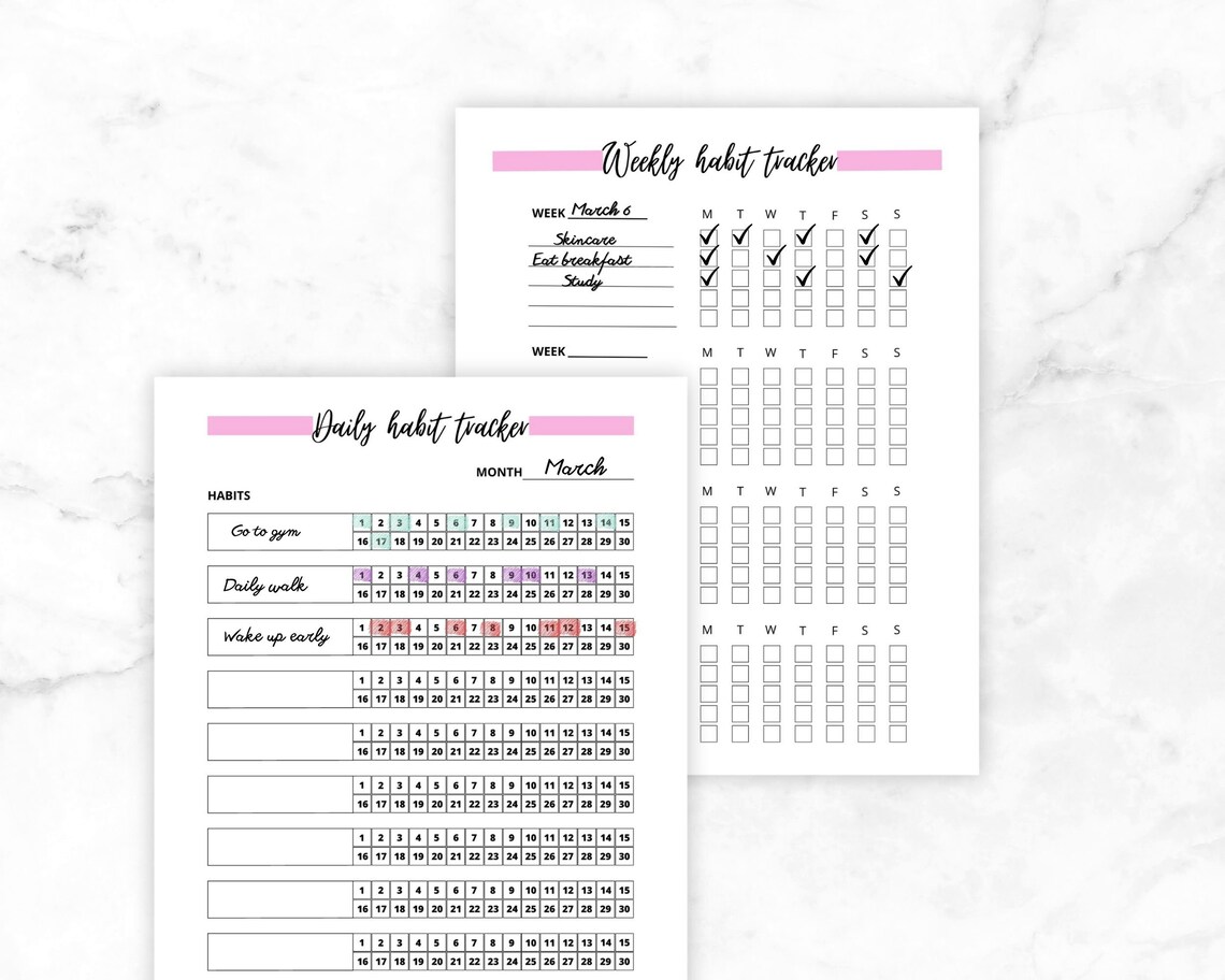 Daily and Weekly Habit Tracker Printable, Routine Tracker Template ...