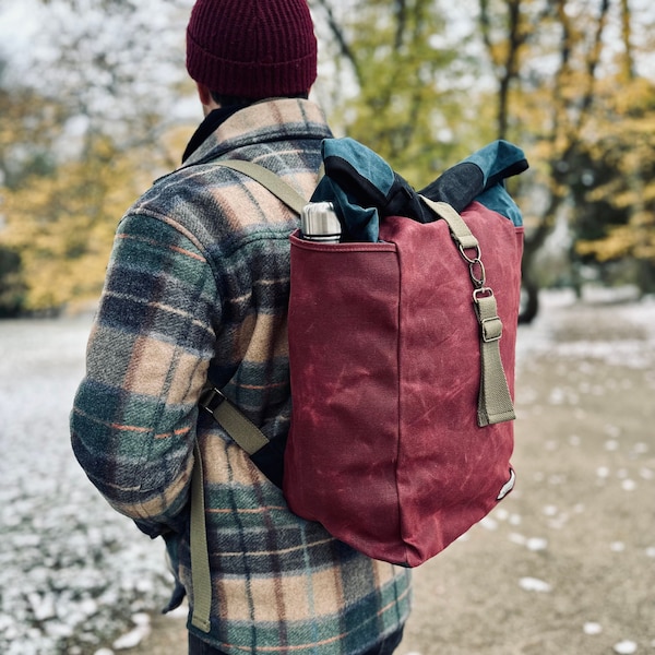 Bohemia Outdoor | Waxed Canvas Heavy Cotton Oilskin Nomad Rustic Backpack Rollpack Daypack 20L Less Plastic Ryanair Small Luggage Unisex EDC