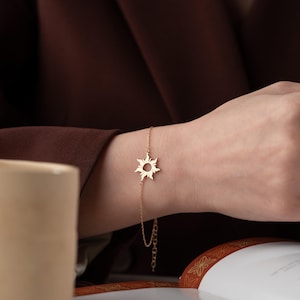 Sun Bracelet, Silver Bracelet, Dainty Jewelry, Celestial Charm Bracelet, Minimalist Jewelry, Boho Bracelet, Mother&#39;s Day Gift, Gift for Her