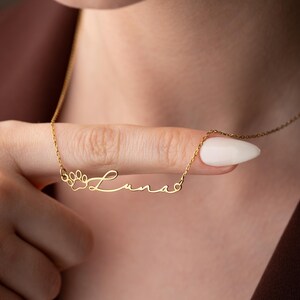 Custom Necklace, Pet Name Necklace, Personalized Pendant, Paw Print Pendant, Dainty Silver Necklace, Minimalist Jewelry, Gift for Her