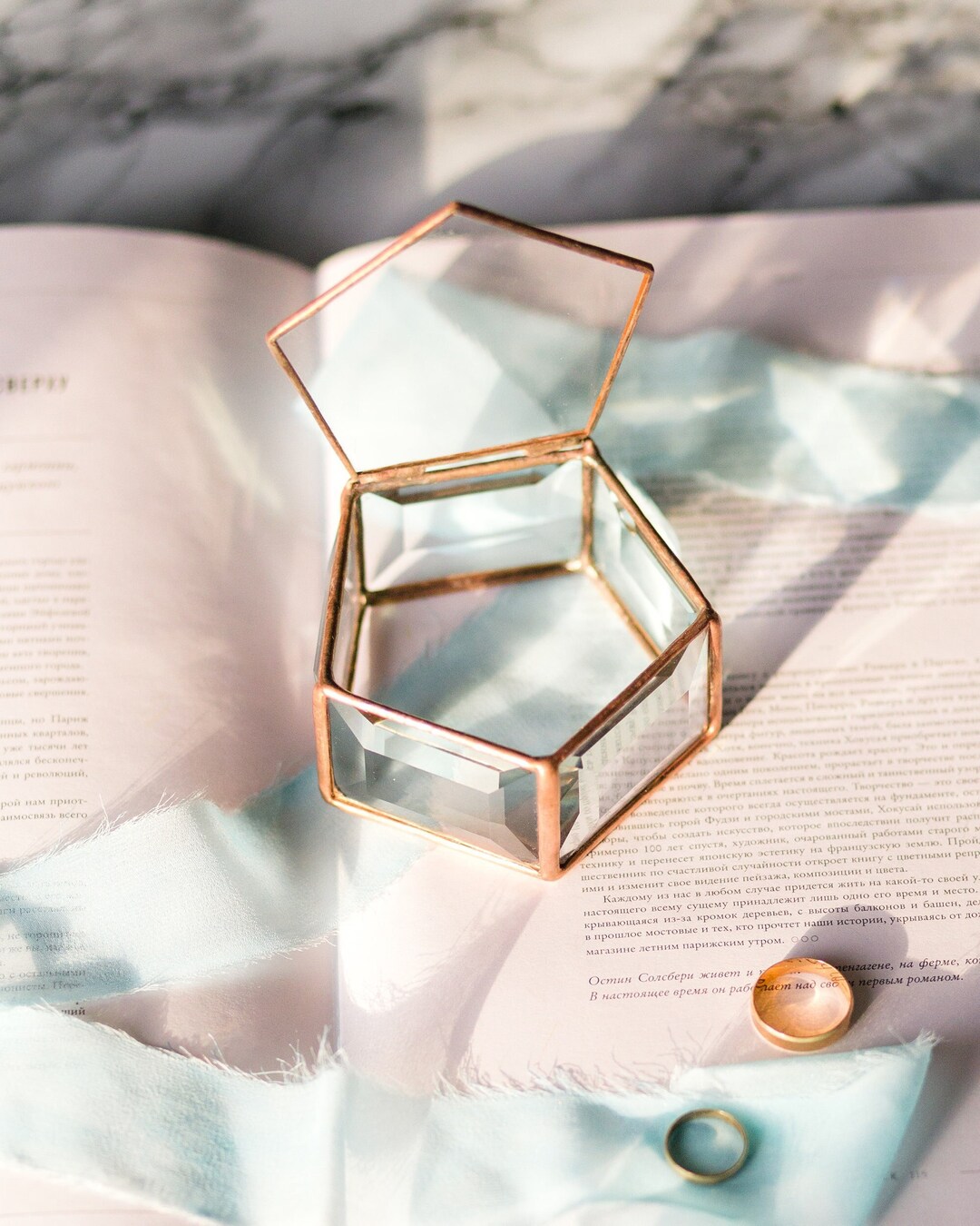 Glass Ring Box Five Faces, Wedding Ring Box, Geometric Glass Ring Box