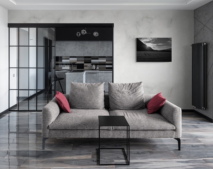 Diamantglasbild Sonnenuntergang auf Bauernfeld – Premium Fotografie, Landschaft, Natur, Wandkunst, Abendstimmung, Wanddeko, Geschenkidee