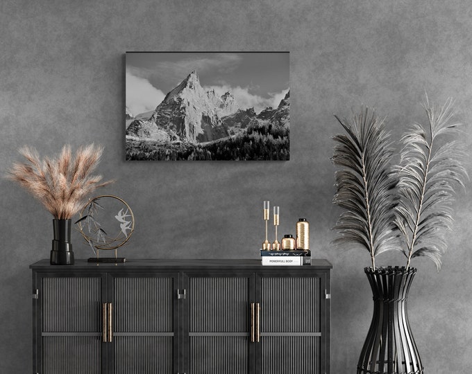 Diamantglasbild Bergspitzen Chamonix – Frankreich, Alpen, Wandkunst, Glasbild, Naturfotografie, Bergmotiv, Geschenkidee, Bergpanorama