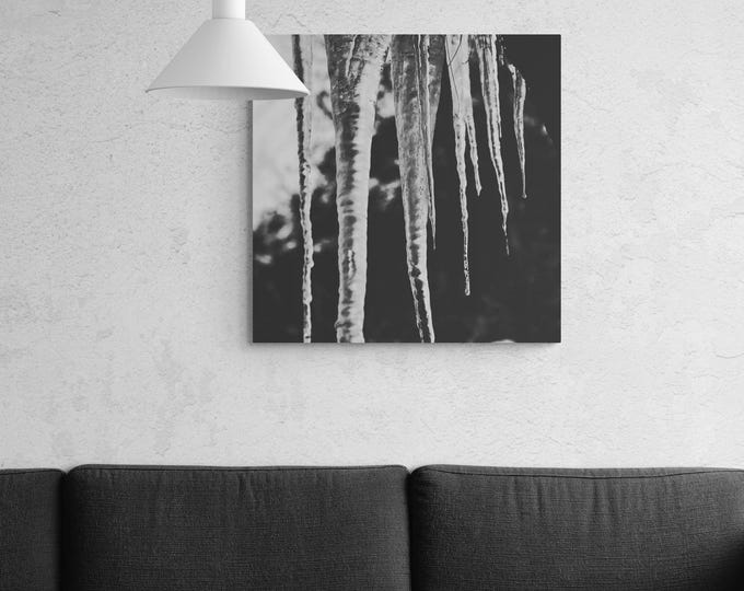 Diamantglasbild Eisbehang & Eiszapfen in den Bergen–Landschaft, Naturfotografie, Schneelandschaft, Wandkunst, Bergwelt,Wanddeko,Geschenkidee
