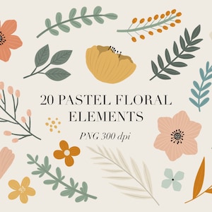 Pastel Floral Elements PNG/Spring flowers Clipart/Wedding flowers/Leaves/Vintage flowers/Blush Flowers Clipart/Instant download PNG
