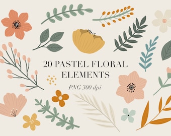 Pastel Flower Clipart Set, Spring Wedding PNG Elements (Digital Download)