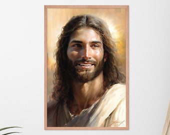Jesus Smiling Framed Christian Wall Art | Jesus Painting | Bible Art | Jesus Art Print | Christ Smiling | Christian Decor | Jesus Wall Art