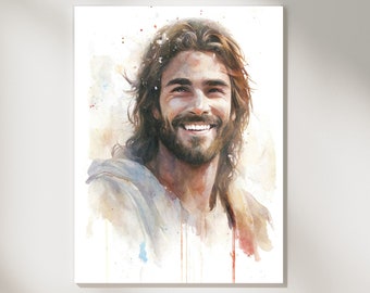 Smiling Christ Digital Jesus Art | Jesus Smiling | Bible Art | Jesus Watercolor | Bible Printables | Jesus Printables | Smiling Jesus