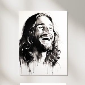 Laughing Jesus Digital Art | Printable Christian Art | Picture Of Jesus Smiling | Jesus Drawing | Christ Art Print