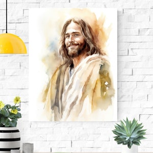 Jesus Smiling, Christian Watercolor Art Print - Sunday School Art | Christian Kids' Room Art | Bible Art | Jesus Art Print