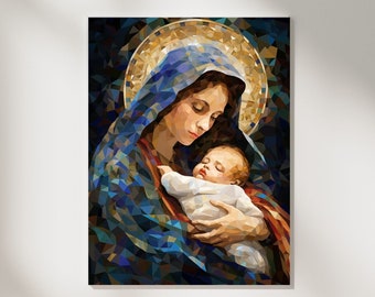 Virgin Mary And Baby Jesus Printable Christian Digital Print - Printable Catholic Art