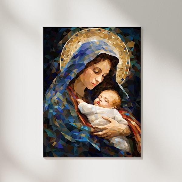 Virgin Mary And Baby Jesus Printable Christian Digital Print - Printable Catholic Art