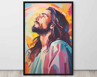 Vibrant Modern Jesus Portrait - Christian Wall Art Print, Abstract Religious Decor Gift