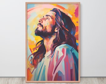 Colorful Jesus Christ Modern Art Framed Christian Print | Modern Christian Wall Art | Jesus Art Prints | Jesus Paintings