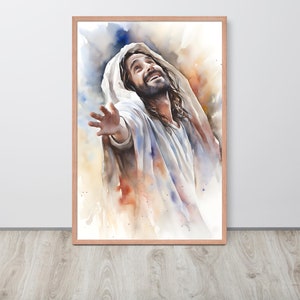 Lächelnder Christus - Christliches Aquarell Kunstdruck & Taufgeschenk | Christliche Geschenke | Sonntagsschule Kunst | Christliche Kinderzimmer Kunst | LDS Kunst