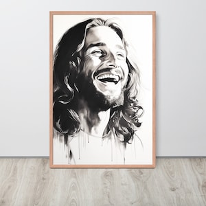Laughing Jesus Drawing - Minimalist Christian Wall Art | Christian Gift | Jesus Picture | Jesus Art | Bible Art