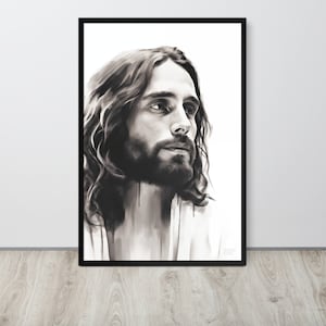 Realistic Black & White Jesus Drawing, Christian Art Print - Religious Artwork For Home And Church