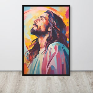 Vibrant Modern Jesus Portrait - Christian Wall Art Print, Abstract Religious Decor Gift