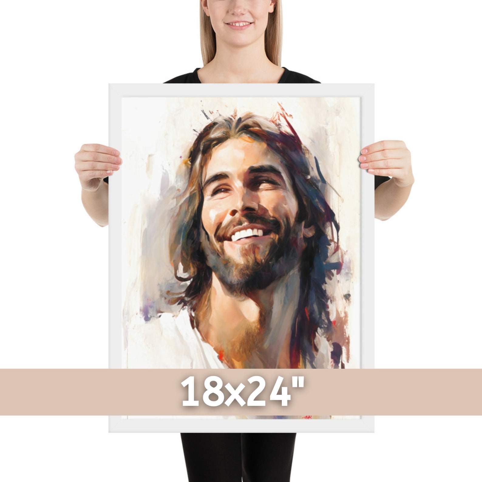 Jesus Laughing Framed Christian Wall Art Smiling Jesus Watercolor Jesus