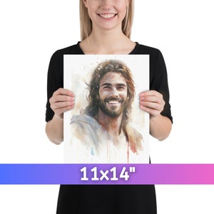 Smiling Jesus Bible Art Jesus Watercolor Jesus Smiling Jesus Painting Jesus Laughing Christian Wall Art Jesus Wall Art 11×14