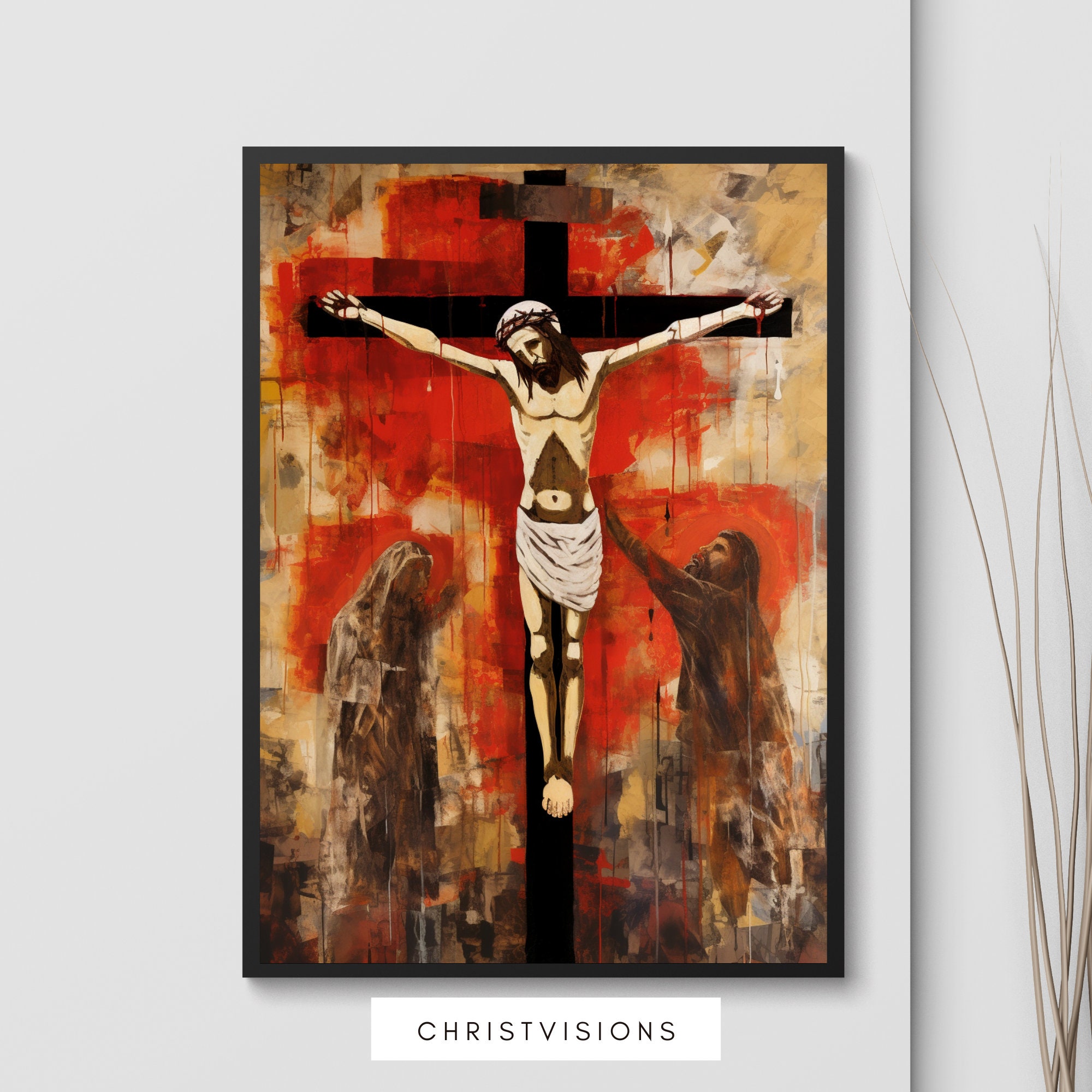 Jesus Christ Crucifixion Midcentury Modern Art Print: Contemporary