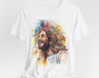 Vibrant Smiling Jesus T-Shirt - Joyful Christian Apparel, Inspirational Faith-Based Gift Idea